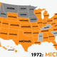 Illustration for article titled Map: Six Decades of the Most Popular Names for Boys, State-by-State